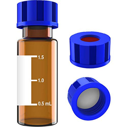 2mL Autosampler Vials, 9-425 HPLC/GC Amber Vials with Screw Cap, 100 Pcs - color: Amber Vial & White PTFE Septa