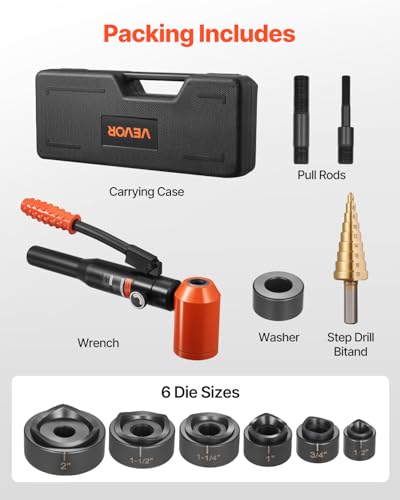 VEVOR Knockout Punch Set, 10 Ton Hydraulic Knockout Set, 1/2" to 2" KO Tool Kit Hole Making Tool, KO Tools Kit W/6 Dies for Metal Electrical Cabinets, Electrical Control Cabinets, Switch Cabinets - style: 10 Ton Hydraulic Knockout Set