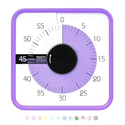 TWENTY5 SEVEN 7.5-Inch Visual Timer, Battery-Free 60-Minute Countdown Clock - color: Purple