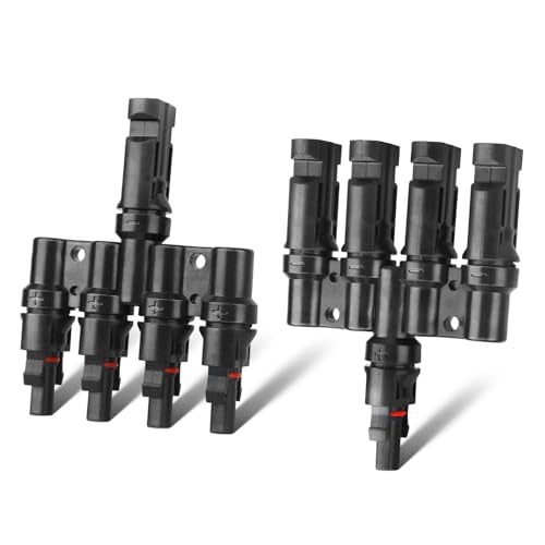Solar Panel Connector Solar Y Branch 4 to 1 Solar Panel Splitter 4 Way 1000V Y Branch Solar Panel Parallel Connectors for Parallel Connection Solar Panels (1 Pair 4 to 1) - color: 4 to 1 (1 Pairs), size: T Branch