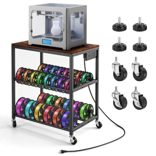 IRONWALLS 3D Printer Stand with Storage, Power Outlet, 3-Tier 3D Print Cart - color: Brown