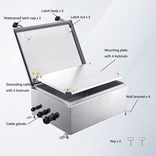 IP65 Weatherproof Stainless Steel Box Wall-Mounted Electronic Equipment Enclosure Box with Mounting Plate and Wall Bracket (20'' x 16'' x 8'') - size: 20" x 16" x 8"