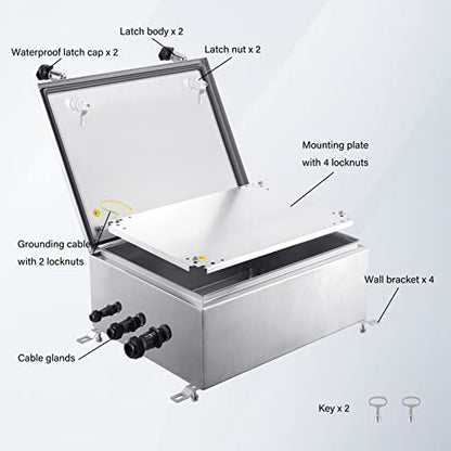 IP65 Weatherproof Stainless Steel Box Wall-Mounted Electronic Equipment Enclosure Box with Mounting Plate and Wall Bracket (20'' x 16'' x 8'') - size: 20" x 16" x 8"