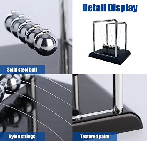 Newtons Cradle Balance Balls, Swinging Balls with Black Base, Science Physics Accessories for Adults, Calm Down Fidgets Kit, Desk Ornament for Stress Relief, Office Home Decoration (Black) - size: Medium - 5 Balls