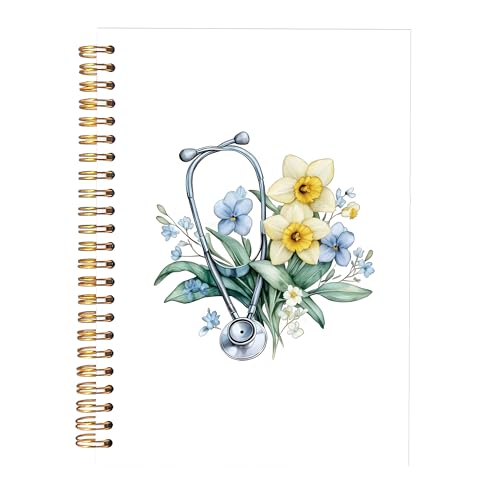 Nurse Gifts Notebook Journal, Doctor Nurses Appreciation Gifts Notebooks for Note Taking, Stethoscope Medical Flower Journal, Nursing Gift Hardcover Spiral Notebook 5.5x8.3in - color: nurse flower