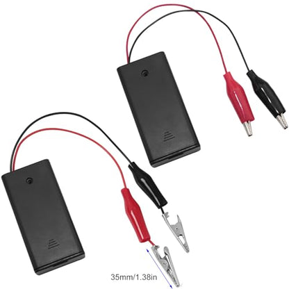 3PCS 2 AA Battery Holder with Cover and Switch and Cable Alligator Clip Medium Battery Holder Box Organiser with ON Off Switch Alligator Clip Wire Cable Black