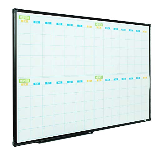 Lockways 36" x 24" Magnetic Dry Erase Calendar Whiteboard, 4 Month Framed White Board Planner, Wall Mounted Message Presentation Memo Calendar Board - color: Silver, size: 36 x 24-4M