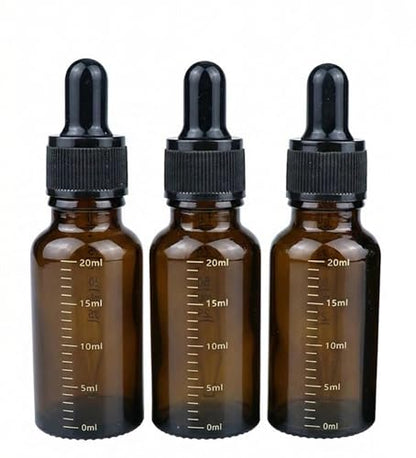 ericotry 3 Pcs 20ml 0.67oz Empty Refillable Amber Glass Graduated Dropper Bottle Essential Oil Cosmetics Elite Fluid Container Jar Pot Holder with Glass Pipette Dropper - size: 20 ml