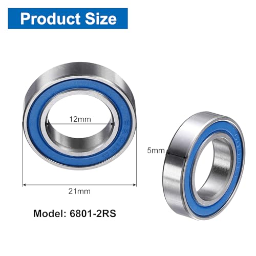 uxcell 8 Pcs 6801-2RS Deep Groove Micro Bearing, 12x21x5mm Chrome Steel - size: 6801-2RS