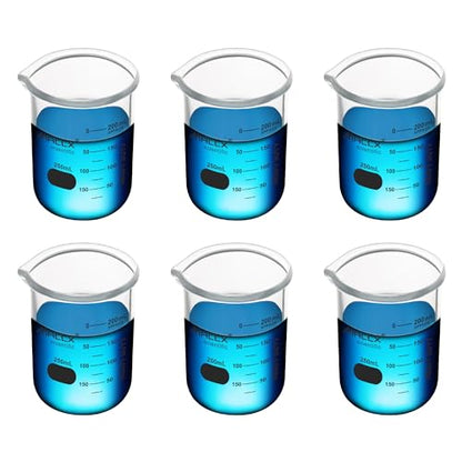 8.5oz(250ml) Sturdy Glass Beaker, Heavy-Duty Lab Beaker Set, 3.3 Borosilicate Griffin Low Form with Printed Graduation, Pack of 6, BKL250-006 - style: Vol.250ml, Pack of 6