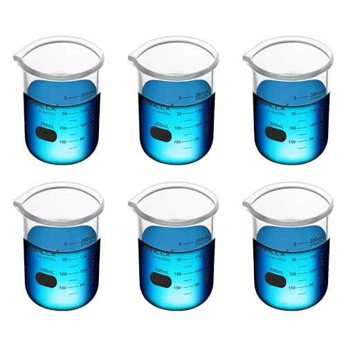 8.5oz(250ml) Sturdy Glass Beaker, Heavy-Duty Lab Beaker Set, 3.3 Borosilicate Griffin Low Form with Printed Graduation, Pack of 6, BKL250-006 - style: Vol.250ml, Pack of 6
