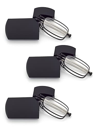 HIGHLIKE Hard Cases Folding Reading Glasses, Pocket Wallet Purse Compact Spring Hinge Readers, Transparent Clear Lens - color: C2, 3 Black