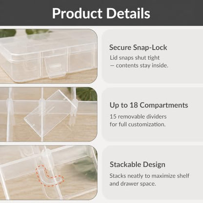 MREEYFILL 6-Pack 18-Grid Clear Plastic Compartment Organizer Box 8x6x1