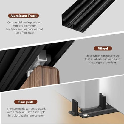 Heavy Duty Bypass Sliding Closet Door Track Hardware 144", 12 FT Aluminium Track Rail Set, Smoothly and Quietly, for 4 Door System,Black - size: 12FT-B-4Door