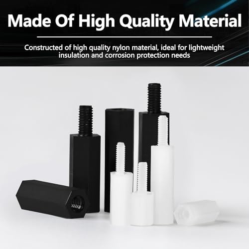 M2 M3 Male-Female Nylon Hex Standoff Plastic Thread Motherboard Spacer Prototyping Accessories for PCB, Quadcopter Drone, Computer & Circuit Board Assortment Kit Black White 300Pcs