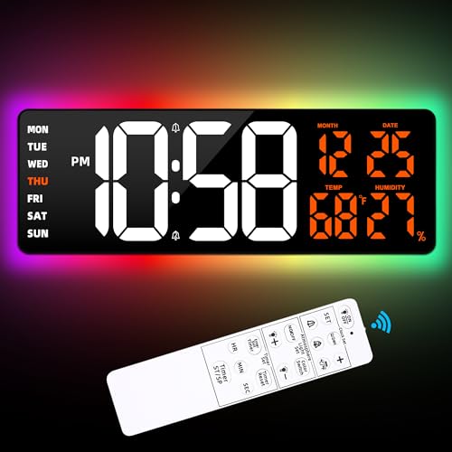 17.3" Large Digital Wall Clock Timer Alarm Clock with 8 Color Night Light - color: Orange&white