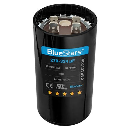 [2025 Upgraded] BlueStars 270-324 uF MFD 220-250 VAC Motor Start Capacitor - size: 270-324 MFD 220-250 VAC