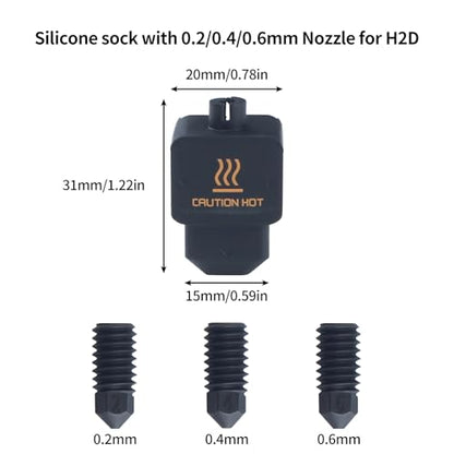 3D Printer Accessories H2D Silicone Sock(3Pcs) with 0.2/0.4/0.6mm Nozzle: Heater Block Cover - Avoid Filament Buildup High Temperature Resistance Insulation Without Heat Loss BCZAMD