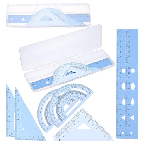 PATIKIL Geometry Set 2Pcs 8" Aluminum Ruler & 4 Triangles, Metal Protractor - color: Gradient Blue, size: 8 Inch
