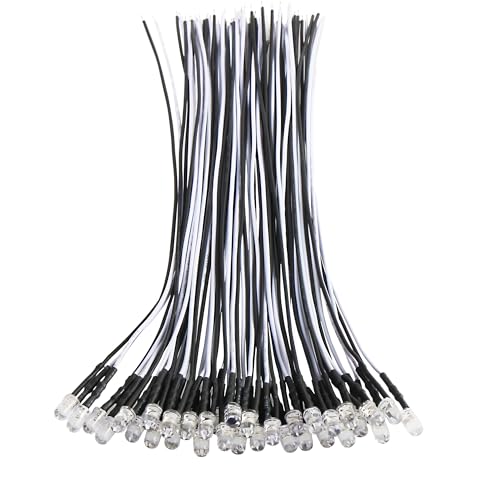 60pcs White Pre Wired Led Diode Lights 12v,5mm Led Light Emitting Diodes for DIY Scientific Experiment - color: White(60pcs)