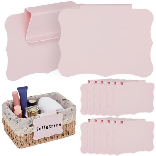 CRASPIRE 14Pcs Basket Labels Clip On for Storage Organization Bins Small Pink Blank Writable Erasable Removable PVC Kitchen Bin Label Tags 2.7x3.5In Classify Price Display Pantry Cube Box Supermarket