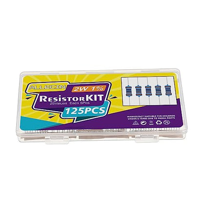 25 Values 2W Metal Film Resistor Kit from 1 Ohm to 1M Ohm 2 Watt 1% Resistors Assortment - style: 2W