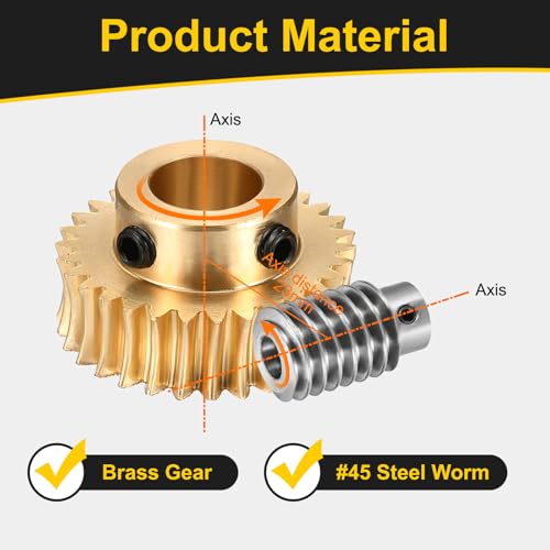 uxcell Worm Gear Set Right Rotation 30T 1 Module 30:1 Reduction Rate - size: Gear-12mm, Worm-8mm Bore, style: 1M-30T
