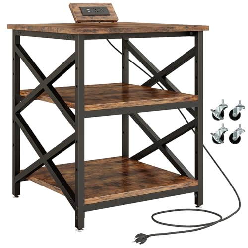 METYERRY 24"x23.6" Large Printer Stand with Power Outlet, 3 Tier Cart - color: Rustic Brown