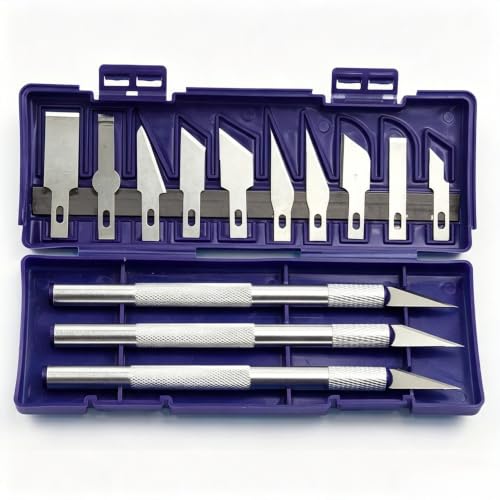 13PCS Precision Craft Knife Set, Aluminum Handle Hobby Exacto Kit with 10 Blades for DIY Art, Paper Cutting, Model Making & Carving (13 Pieces in a Blue Box) - color: 13 pieces in a blue box