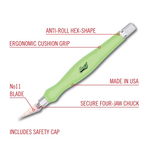 Excel Blades #11 Blade Fit Grip Craft Knife, Rubber Grip, Green - color: Green