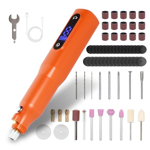 Cordless Rotary Tool Kit - 9-Speed Adjustable with USB Charging | Multi-Purpose Engraving Pen for Sanding, Polishing, Drilling & DIY Crafts | Includes 3D Printing Accessories (Orange with Light) - color: Orange With Light