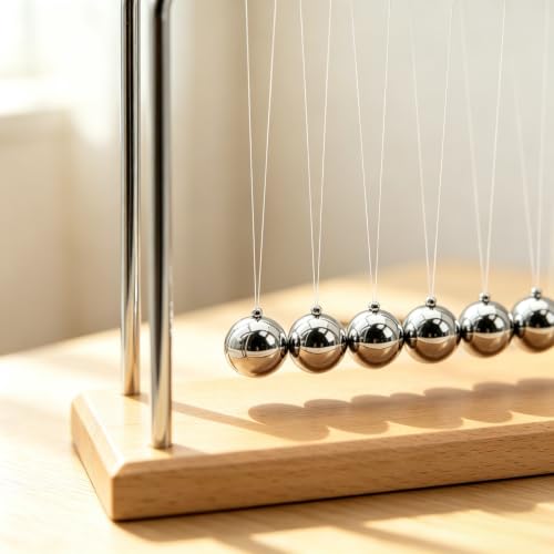 Newtons Cradle Balance Pendulum Balls, Swinging Kinetic Balls with Beech Base, Science Physics Educational Learning Tool, Office Home Creative Decoration, Stress Relief Fidget Desk Toy (Large) - size: Beech Base Large - 7 Balls