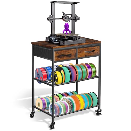 3D Printer Filament Storage Rack with Drawers, 3Tier Metal Filament Spool Holder with Wheels, 3D Printer Filament Stand for PLA/ABS/TPU/Nylon, Filaments Organzied for Workshop Studio Office, Brown - color: Brown