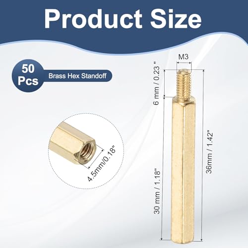 PATIKIL 50 Pcs Male to Female Thread Spacer Screws M3 x 30mm + 6mm Brass Hex Standoff PCB Motherboard Spacer Screw Nut for Drone Quadcopter Computer Electronic Projects Circuit Board - size: M3 x 30mm + 6mm