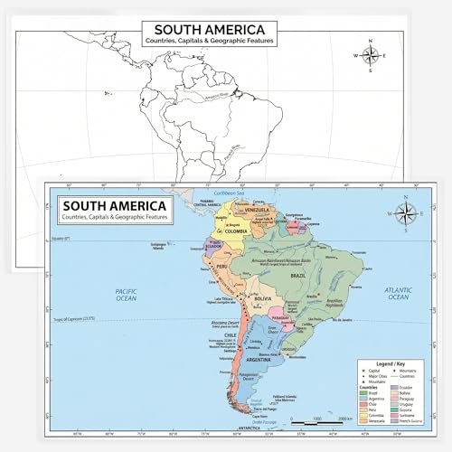 World Geography Map Set – 9-Pack Laminated 11x17 Dry Erase Study Maps | Double-Sided Classroom Learning Tools with Color Maps Front & Blank Outline Backs | Reusable Homeschool Practice, Test Prep & Memorization Aid - color: 9-Pack Bundle