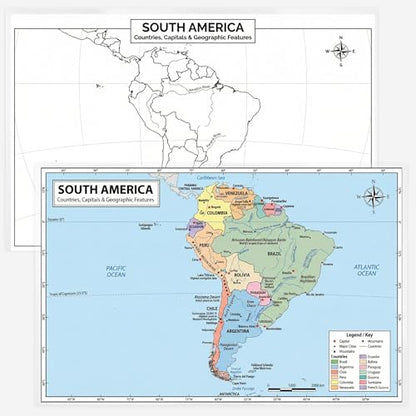 World Geography Map Set – 9-Pack Laminated 11x17 Dry Erase Study Maps | Double-Sided Classroom Learning Tools with Color Maps Front & Blank Outline Backs | Reusable Homeschool Practice, Test Prep & Memorization Aid - color: 9-Pack Bundle