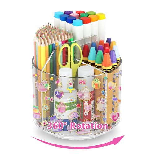 Acrylic Pencil Organizer for Desk Crayon Organizer with Adhesive Sticker - size: Medium x1 sticker