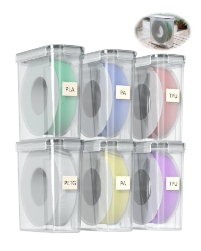 Filament Storage Box 6 Pack — Airtight 3D Printer Filament Container with Silicone Seal & 4 Locking Buckles, Water-Proof Dust-Proof Clear Dry Box for 1KG PLA PETG ABS TPU Spool, Stackable Organizer