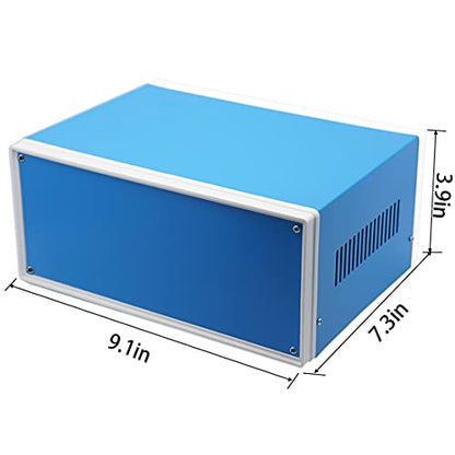 Zulkit Electronic Enclosures Blue Metal Enclosure Project Case DIY Box Junction Case Enclosure Preventive Case (9.1" x 7.3" x 3.9") - size: 9.1" x 7.3" x 3.9"