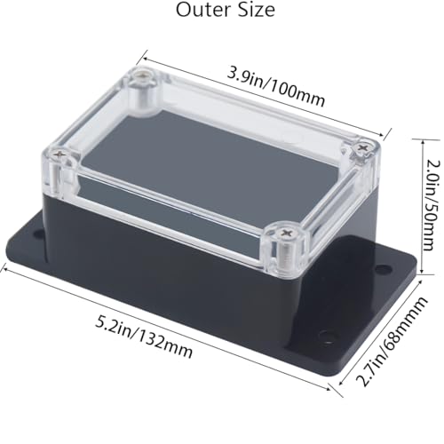 Junction Box, Zulkit Project Box IP65 Waterproof Outdoor Box ABS Plastic Electrical Boxes Electronic Enclosure with Fixed Ear 3.94 x 2.68 x 1.97 inch (100X68X50mm) (Pack of 2) - size: 3.94" x 2.68" x 1.97"(Pack of 2)