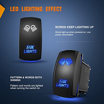 Nilight 5Pin Side Lights Rocker Switch Laser Etched Toggle SPST - size: SIDE LIGHTS