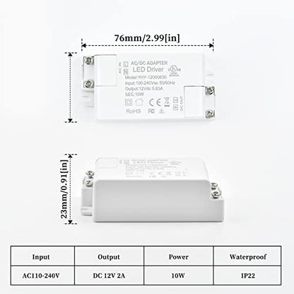 Lustaled 10W DC 12V LED Driver Transformer - 110V AC to 12V DC Constant Voltage Switching Converter - Waterproof IP22-2-Pack - style: 10W 12V - 2 Pack