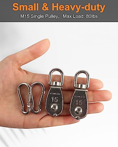 10 Pcs M15 Single Pulley Block 304 Stainless Steel Lifting Pulley - style: 10*M15 Pulley/Hook