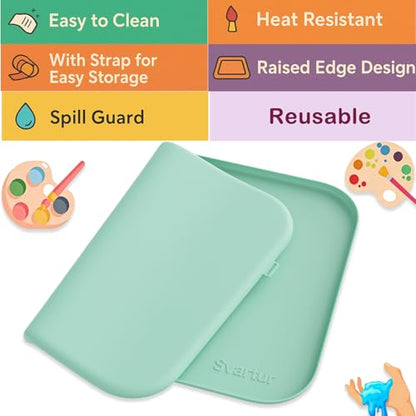 Silicone Craft Mat 24" x 16" with Raised Edge, Roll-Up Design with Storage Strap, Multi-Purpose Desk & Table Protector Silicone Art Mat for Crafts, Painting & DIY, Light Green - color: Light Green