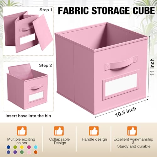 10 Pack Fabric Storage Cubes with Label 11" Collapsible Cube Bins, Candy - color: Candy, size: 11 Inch