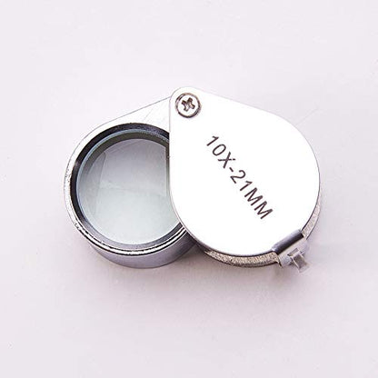 Othmro 4Pcs 10X Magnifying Glass, Diameter 0.83inch Metal Illuminated Jewelry Magnifier, Pocket Folding Magnifying Glass, Mini Microscope Jewelers Eye Loupe, Round Body Jewelry Loupe for Stamps Silver - color: A 10x/ 21 Mm