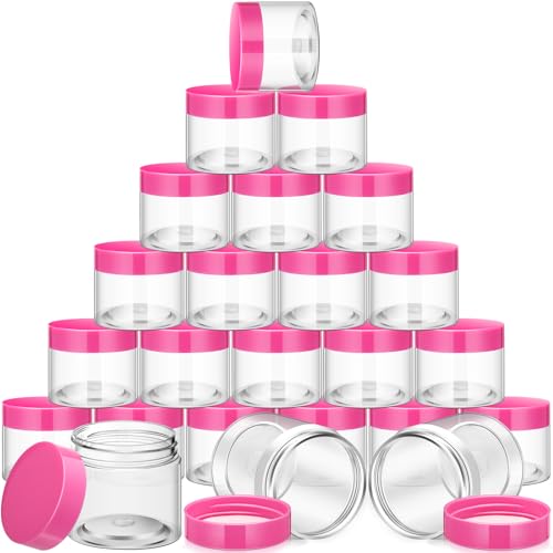 SATINIOR 24 Pieces Clear Plastic Jars with Lids, Pink Lid, 4 oz - color: Pink Lid, size: 4 oz