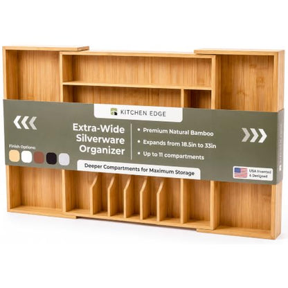 KitchenEdge Silverware & Utensil Organizer | Natural Bamboo, 18-33 In - color: Natural Bamboo, size: From 18" to 33" Wide