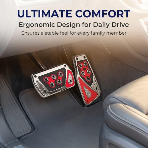 2 PCS Car Pedal Covers, Automatic Transmission Gas Brake Pedals Pads Non-slip Rubber Alloy Foot Pedal Plates, Fit Most Automatic Sedan SUV Truck (Red) - color: Red