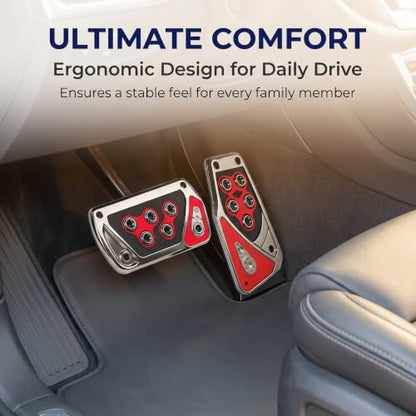 2 PCS Car Pedal Covers, Automatic Transmission Gas Brake Pedals Pads Non-slip Rubber Alloy Foot Pedal Plates, Fit Most Automatic Sedan SUV Truck (Red) - color: Red